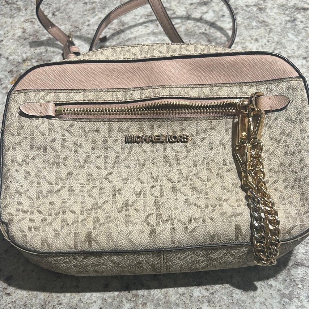 Michael Kors Tan and Pink Crossbody Bag